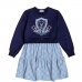Vestido Momi Azul Saia Jacquard Urso H5965
