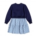 Vestido Momi Azul Saia Jacquard Urso H5965